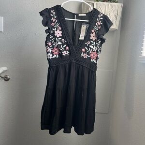 Francesca’s Black Dress with Pink Floral Embroidery